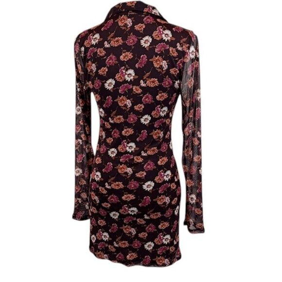 Live to be Spoiled Gauzy Ruched Dress Bordeaux Wine Floral Button Front Medium - Picture 4 of 12